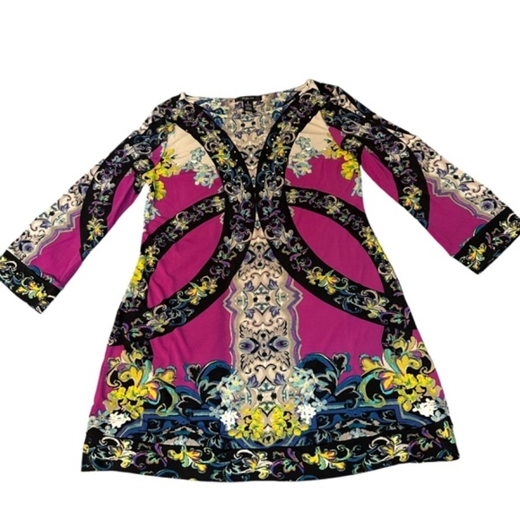 Style&Co Shift Dress Boat neckline Bell Sleeve Stretch Sz Small Floral Disco - Picture 12 of 16